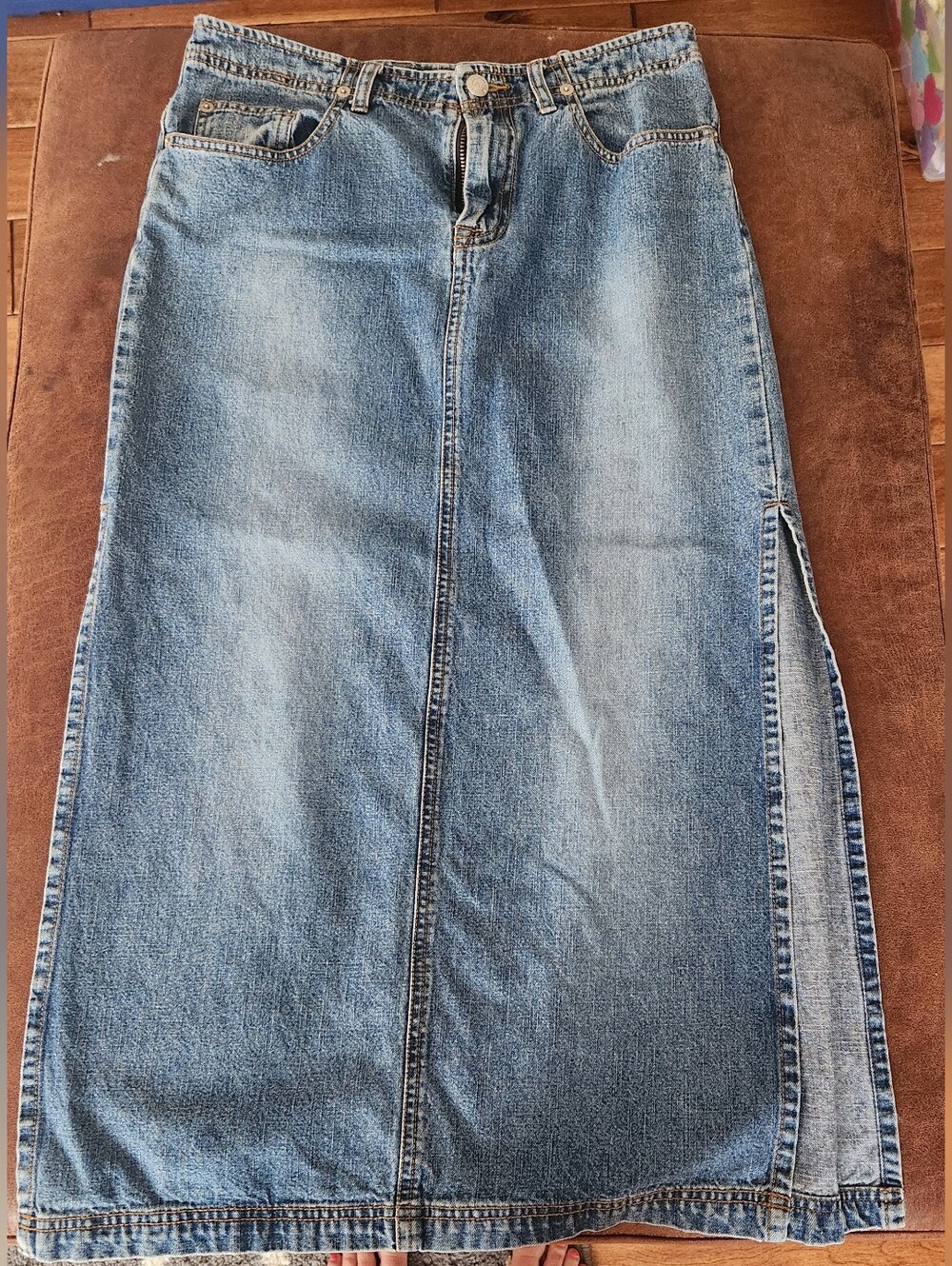 Hipster Classic Light Wash Denim Maxi Skirt